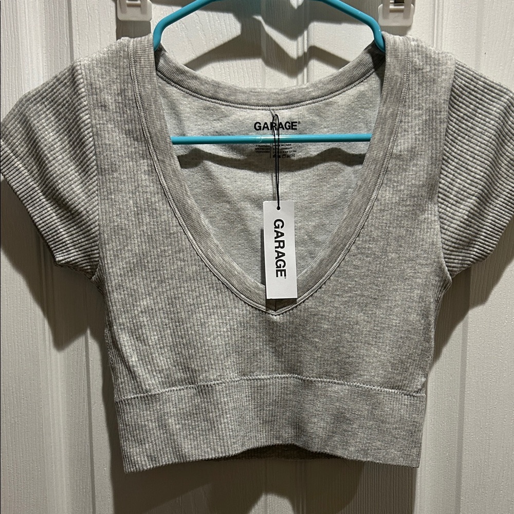 Garage Light Gray Ribbed V-Neck Crop Top